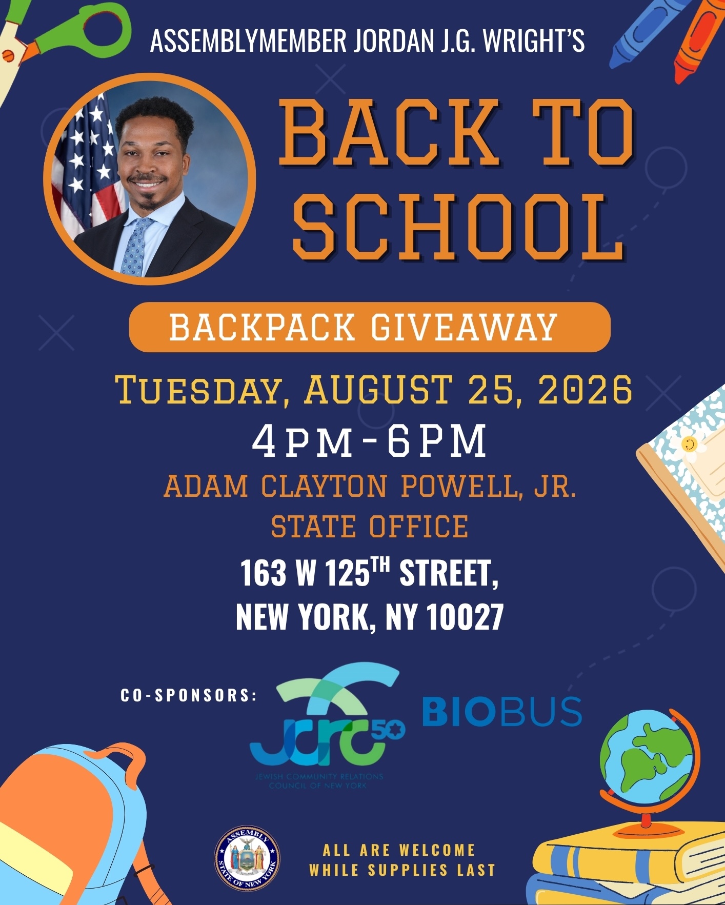 Assemblymember Jordan Wright's Book Bag Giveaway in West Harlem